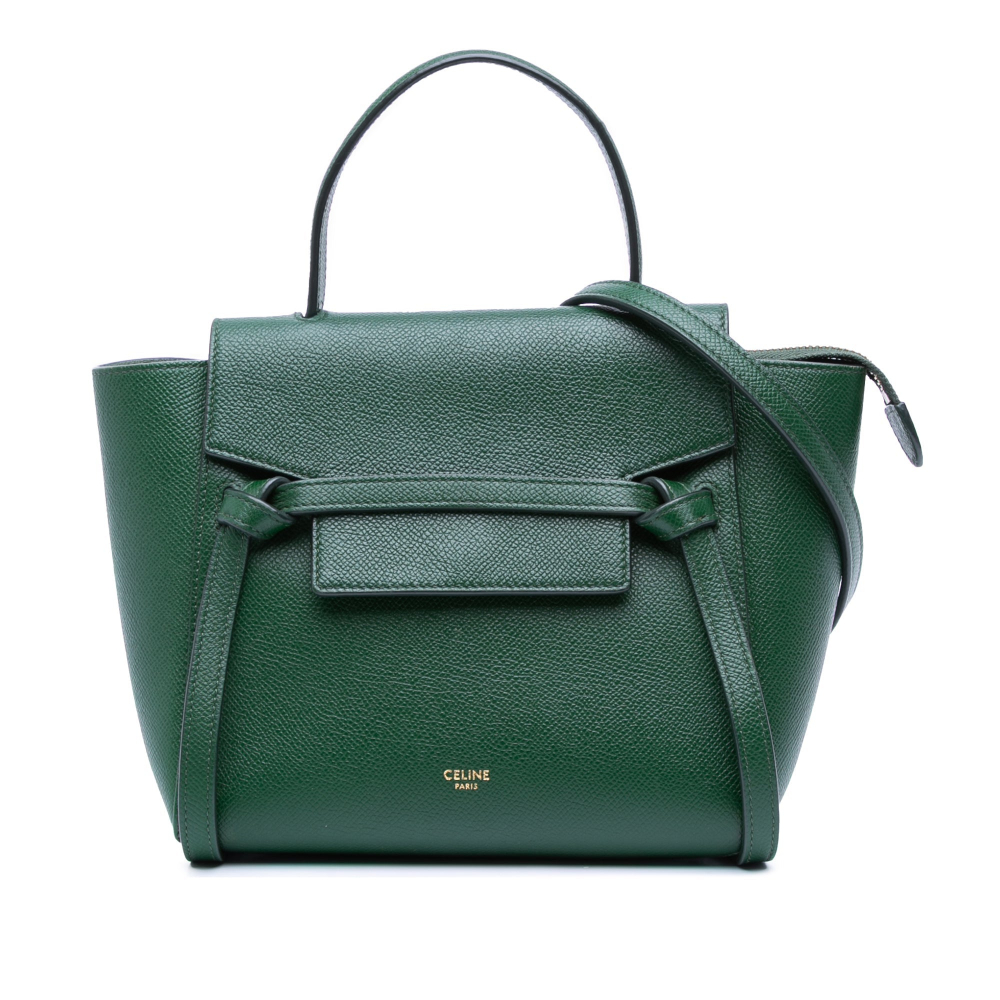 Celine Belt Bag Nano Grained Calfskin Leather Tote Handbag Green