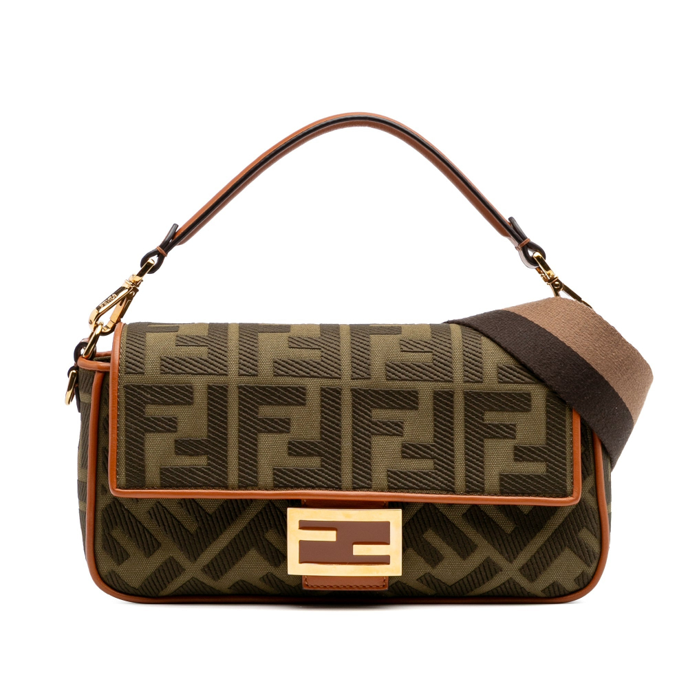 Fendi Zucca Medium Canvas Baguette Handbag Brown