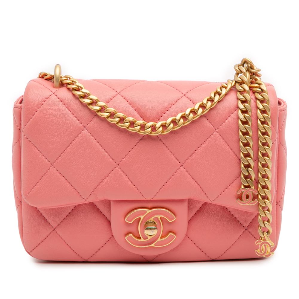 Chanel AB Chanel Pink Lambskin Leather Leather Mini Lambskin Pending CC Flap Italy