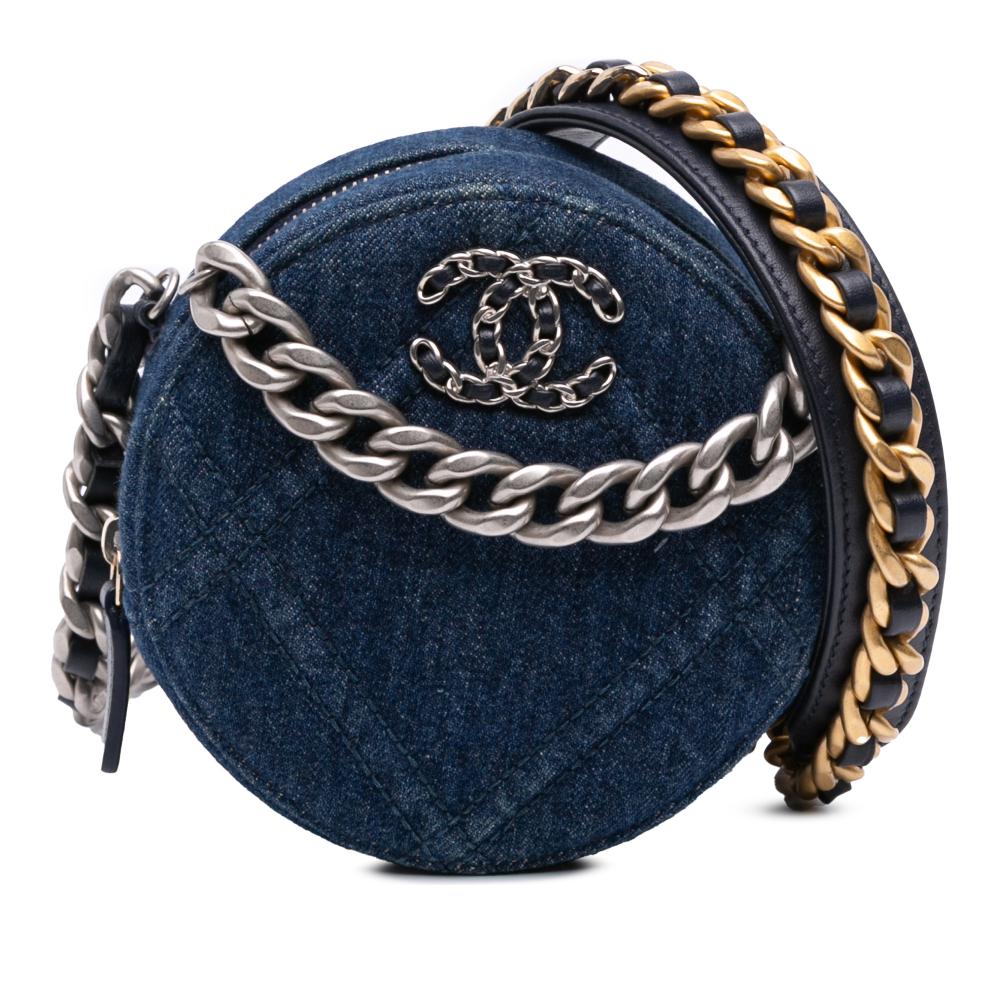 Chanel AB Chanel Blue Denim Denim Fabric 19 Round Clutch with Chain Italy