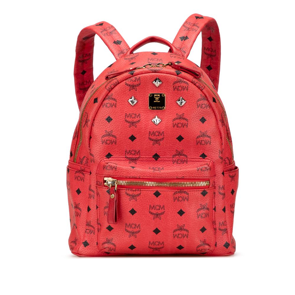 MCM B MCM Red Coated Canvas Fabric Mini Visetos Stark Backpack Korea, South