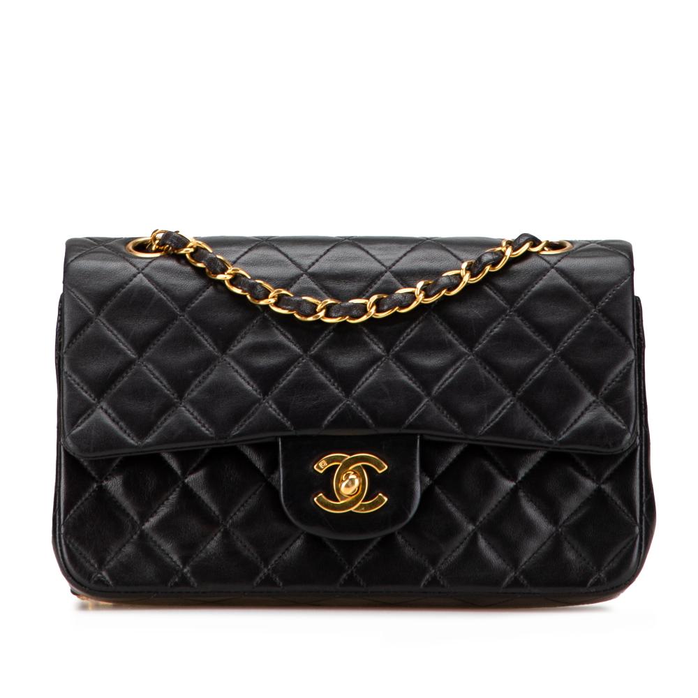 Chanel B Chanel Black Lambskin Leather Leather Small Classic Lambskin Double Flap France