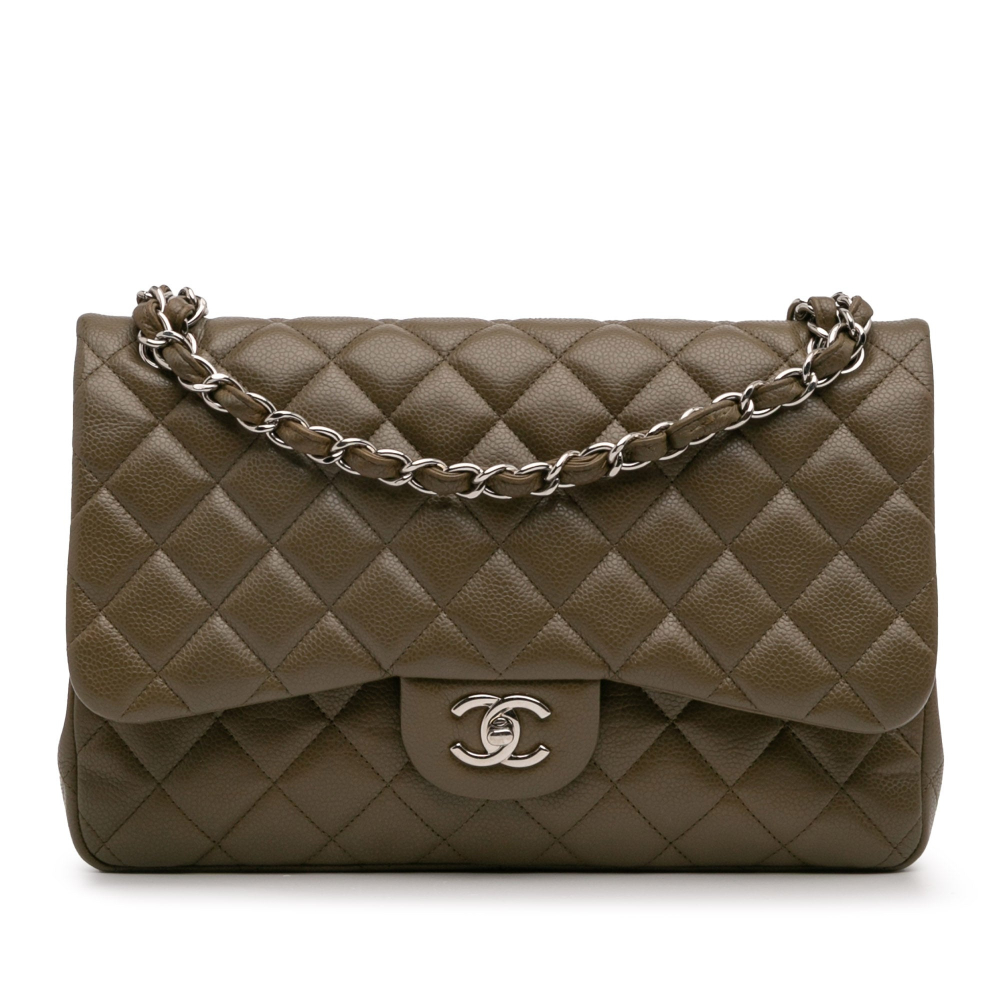 Chanel Classic Double Flap Jumbo Matelassè Caviar Leather Flap Handbag Brown