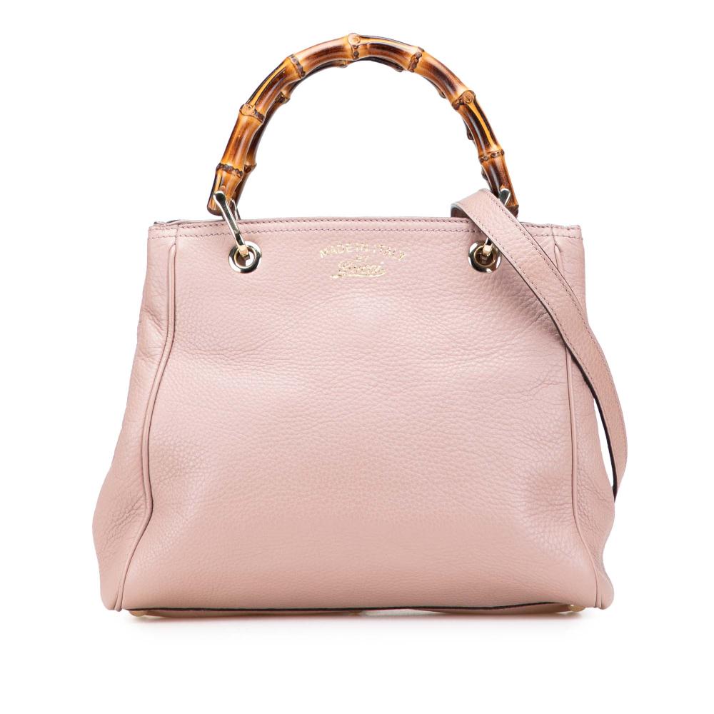 Gucci B Gucci Pink Calf Leather Small skin Bamboo Shopper Satchel Italy
