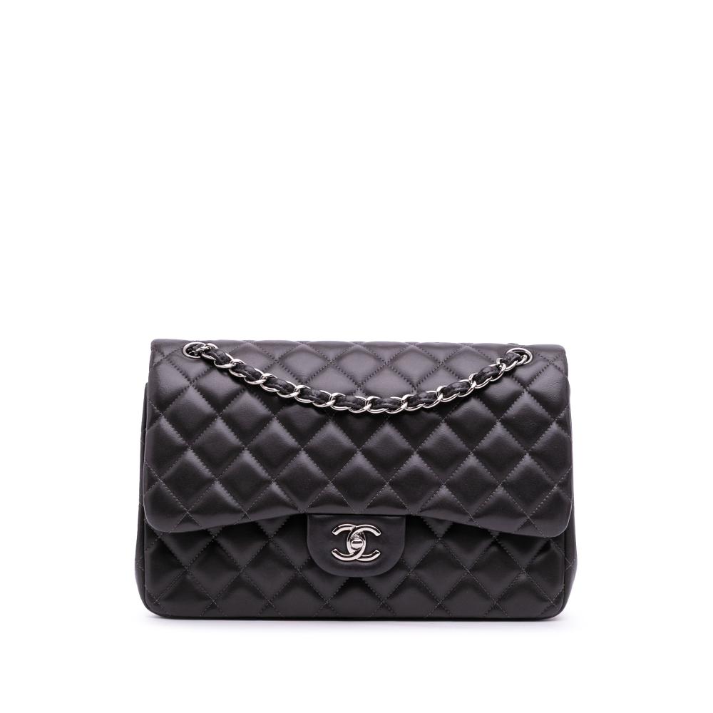 Chanel AB Chanel Gray Dark Gray Lambskin Leather Leather Jumbo Classic Lambskin Double Flap Italy