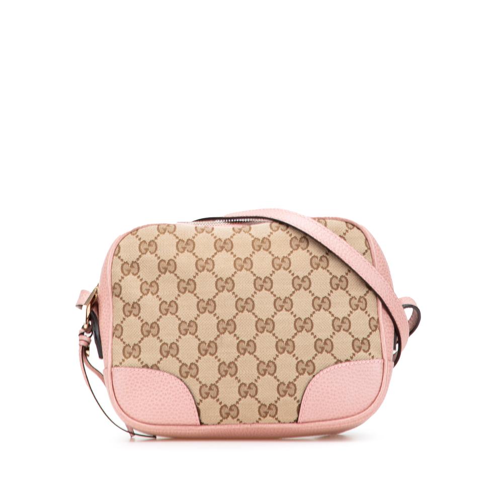 Gucci B Gucci Brown Beige with Pink Canvas Fabric GG Bree Crossbody Italy