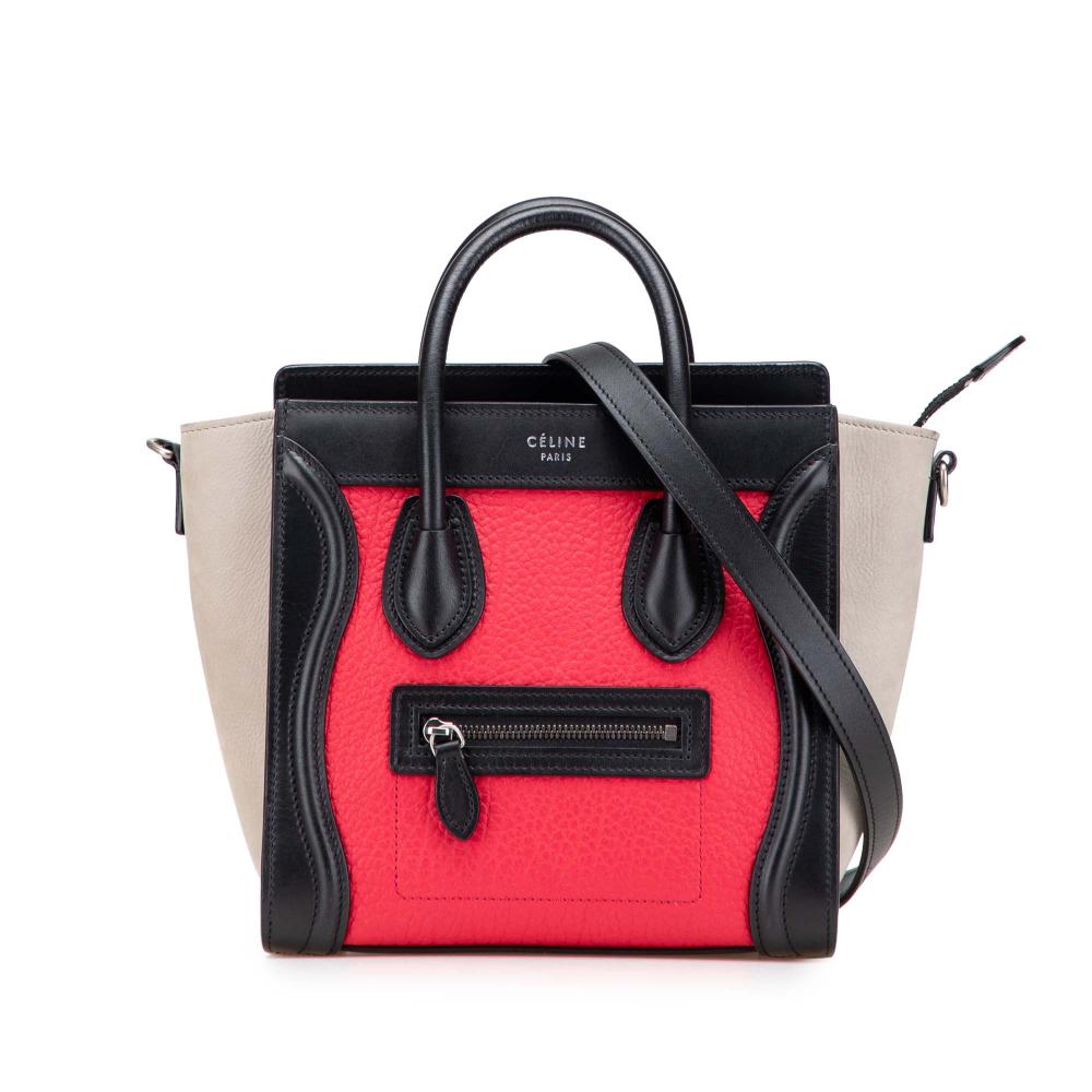 Celine B Celine Red with Multi Calf Leather Nano Tricolor Luggage Tote Italy