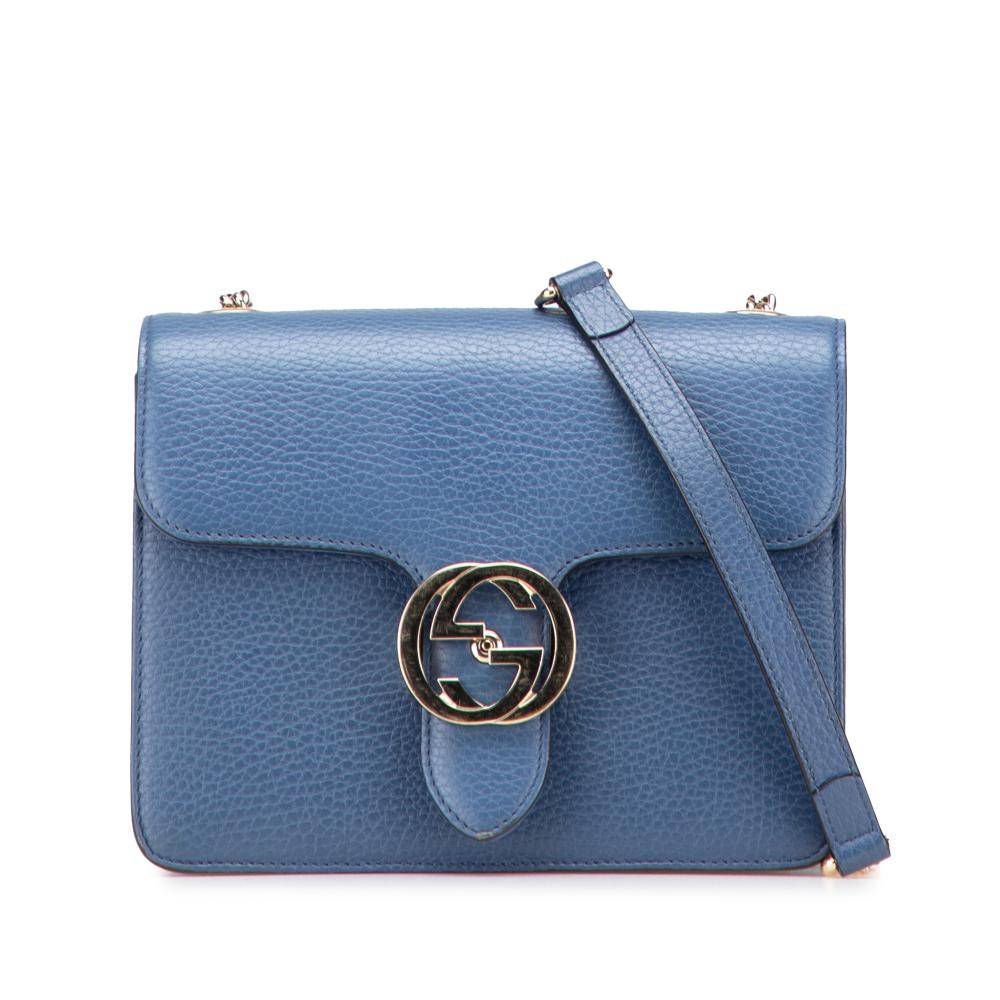 Gucci B Gucci Blue Calf Leather Small Dollar skin Interlocking G Crossbody Italy