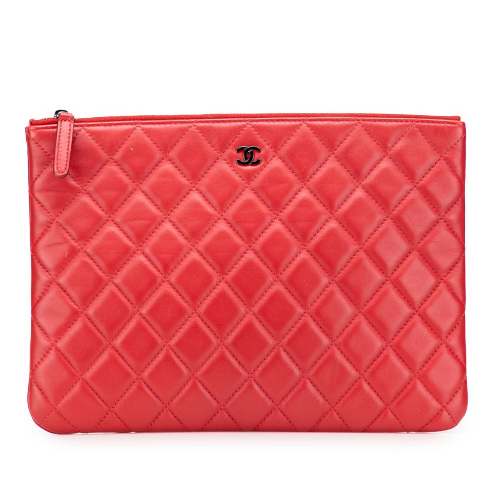 Chanel B Chanel Red Lambskin Leather Leather Medium Quilted Lambskin O Case Clutch Italy