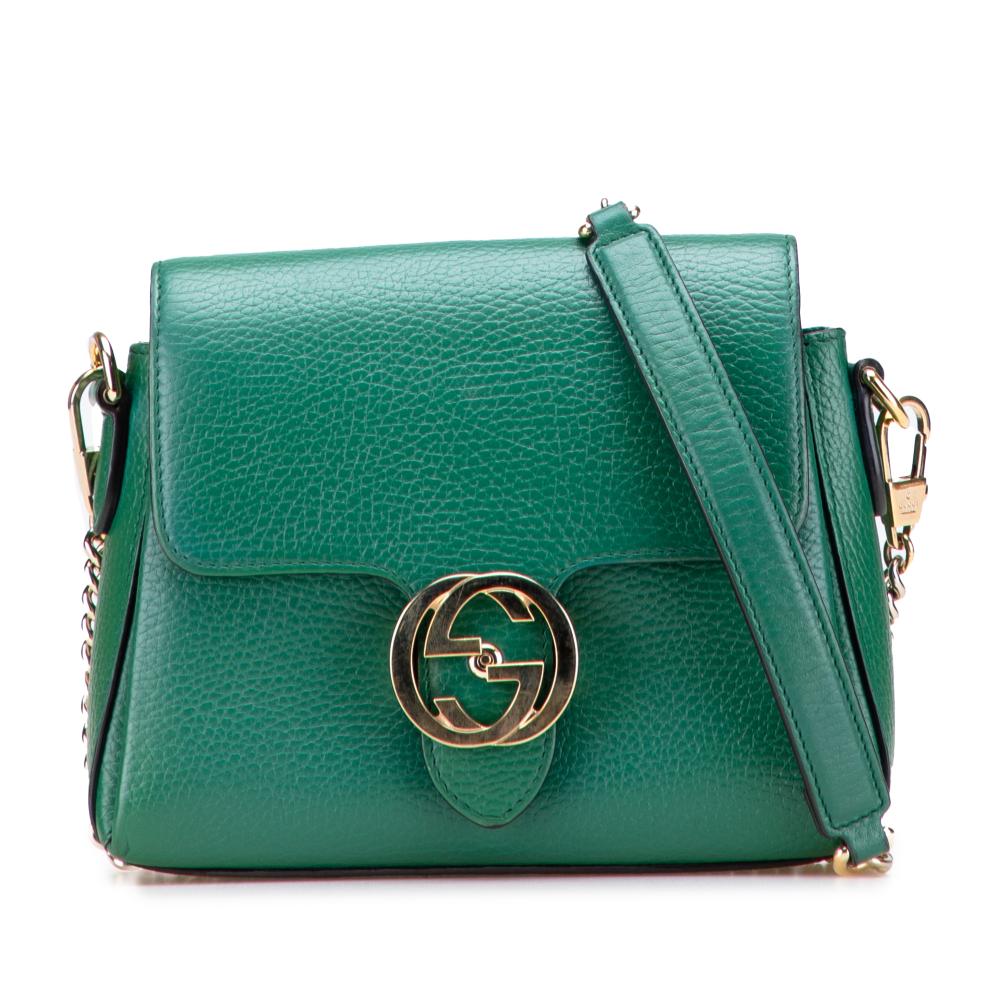 Gucci B Gucci Green Calf Leather Small Dollar skin Interlocking G Crossbody Italy