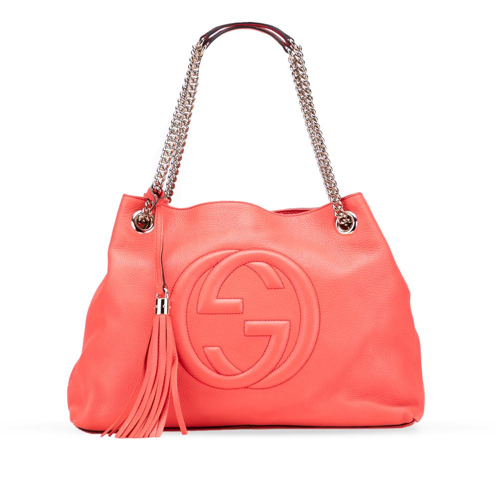 Gucci AB Gucci Pink Blush Calf Leather Medium Soho Chain Tote Italy