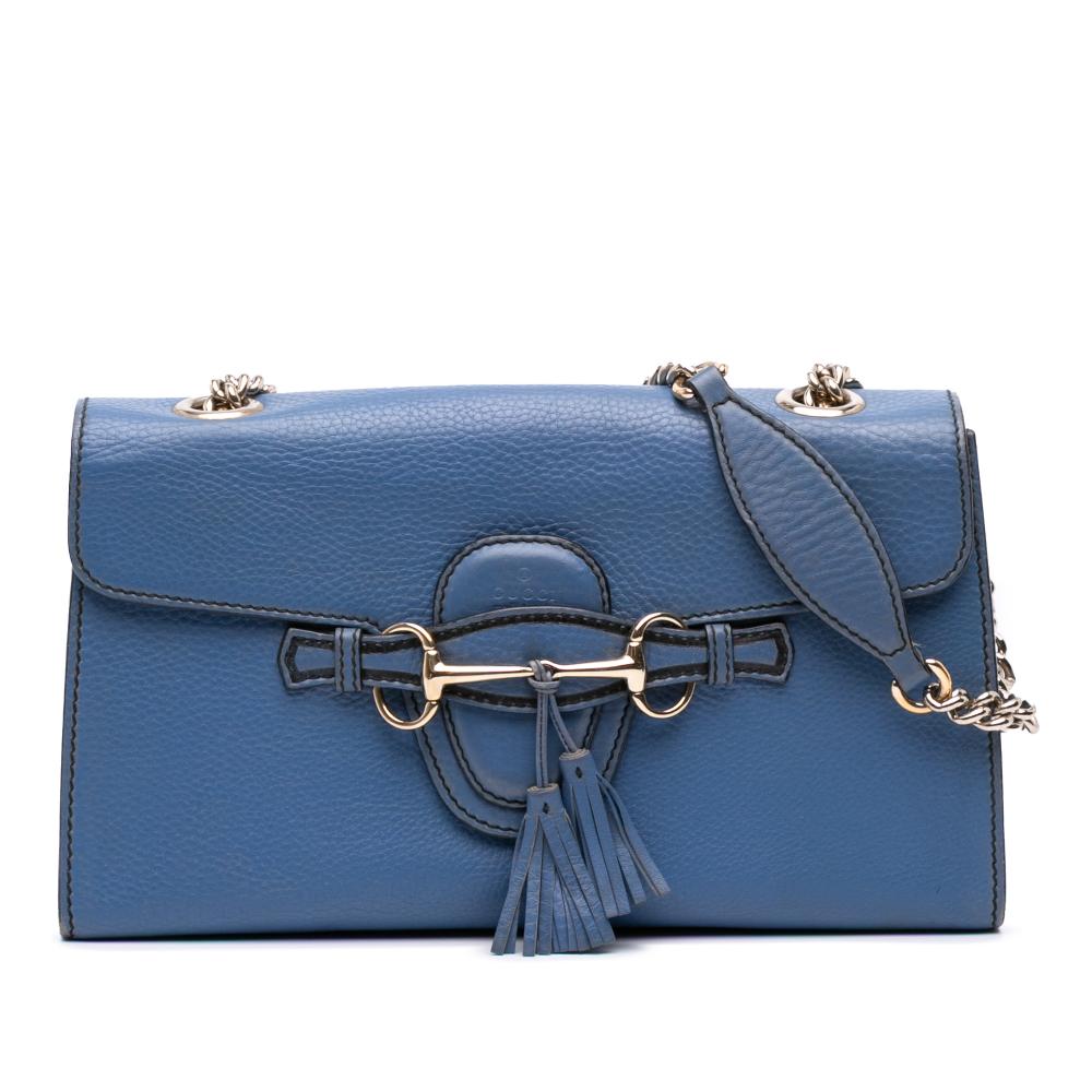 Gucci B Gucci Blue Calf Leather Medium Emily Shoulder Bag Italy