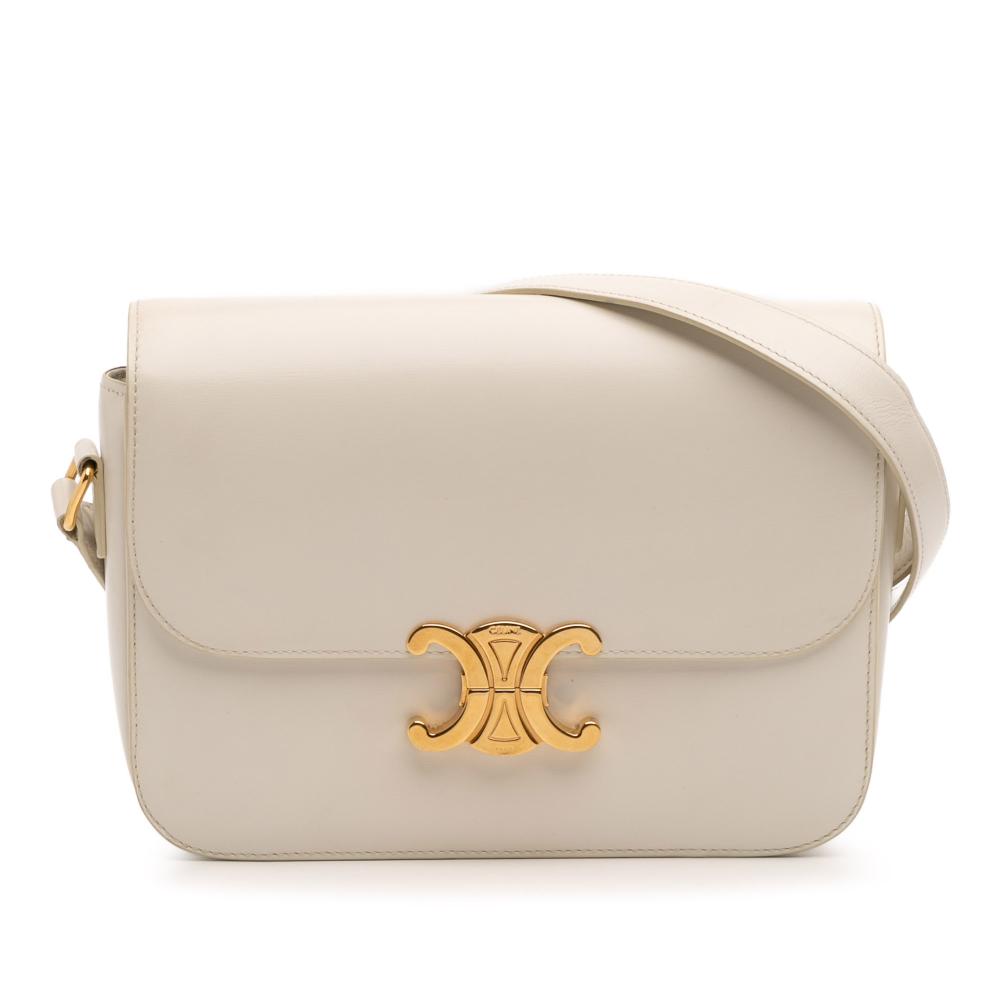 Celine B Celine Brown Light Beige Calf Leather Classique Shiny skin Triomphe Crossbody Italy