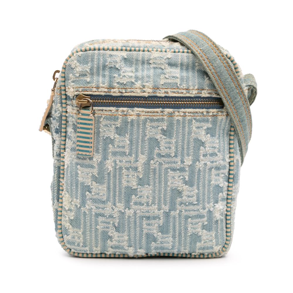Fendi B Fendi Blue Denim Canvas Fabric Zucca Denim Crossbody Italy