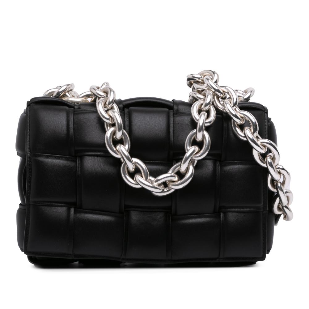 Bottega Veneta B Bottega Veneta Black Nappa Leather Leather Nappa Intrecciato Padded Chain Cassette Satchel Italy