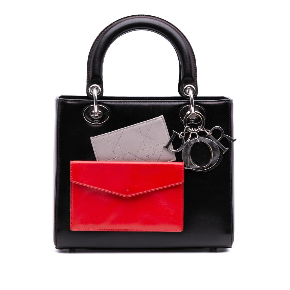 Christian Dior B Dior Black Calf Leather Medium skin Pockets Lady Dior Italy