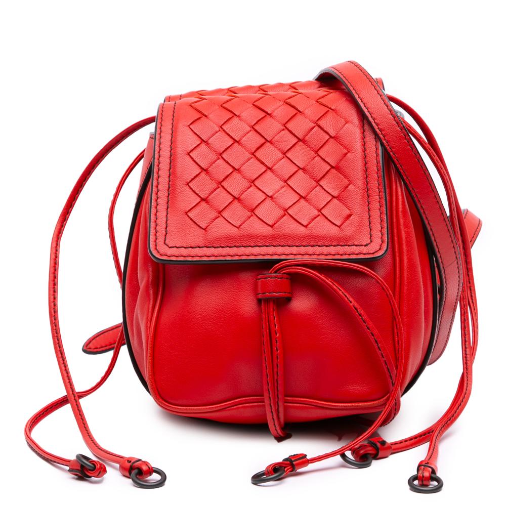 Bottega Veneta AB Bottega Veneta Red Nappa Leather Leather Nappa Intrecciato Double Sided Flap Crossbody Italy