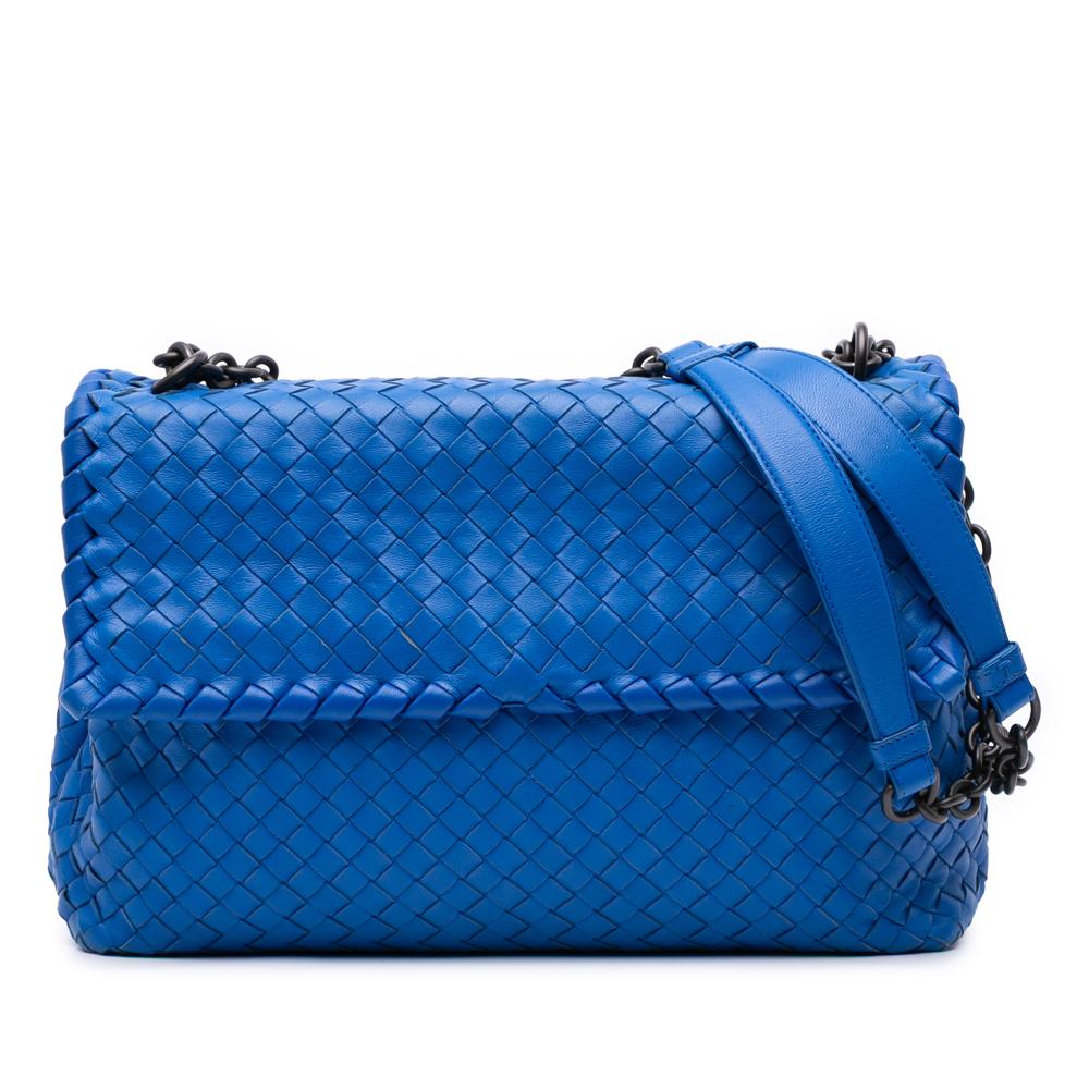 Bottega Veneta B Bottega Veneta Blue Nappa Leather Leather Medium Nappa Intrecciato Olimpia Crossbody Italy