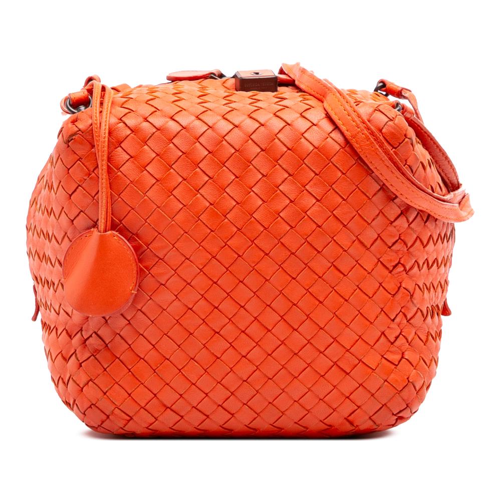 Bottega Veneta B Bottega Veneta Orange Nappa Leather Leather Nappa Intrecciato Cube Crossbody Italy