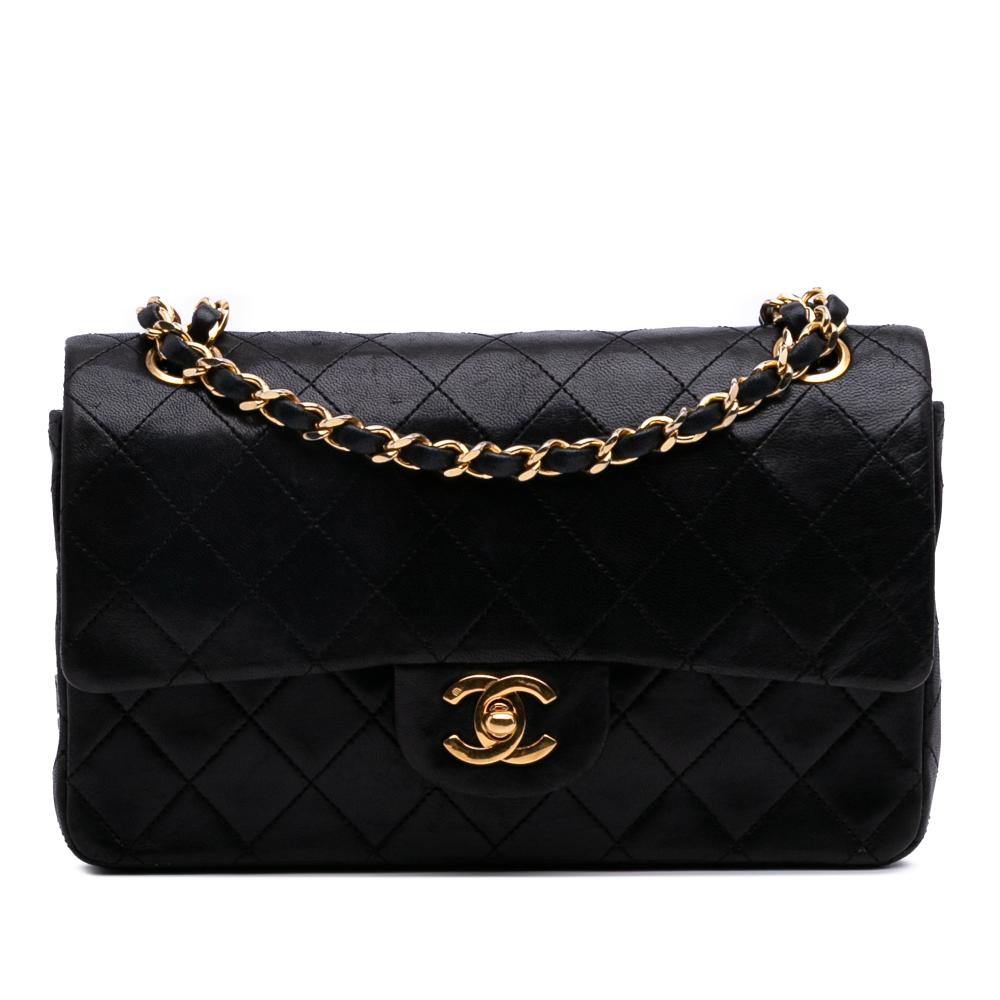 Chanel B Chanel Black Lambskin Leather Leather Small Classic Lambskin Double Flap France