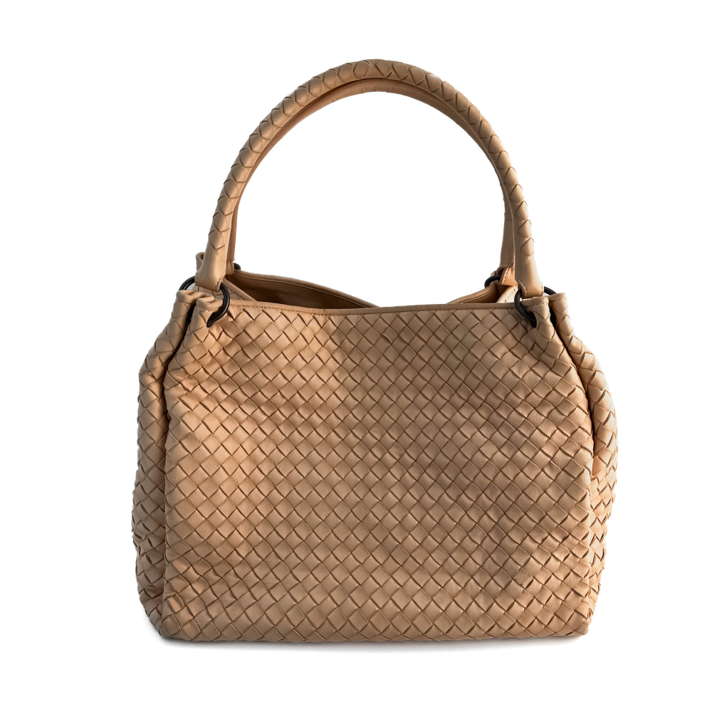 Bottega Veneta Parachute Leather Tote Handbag Sand