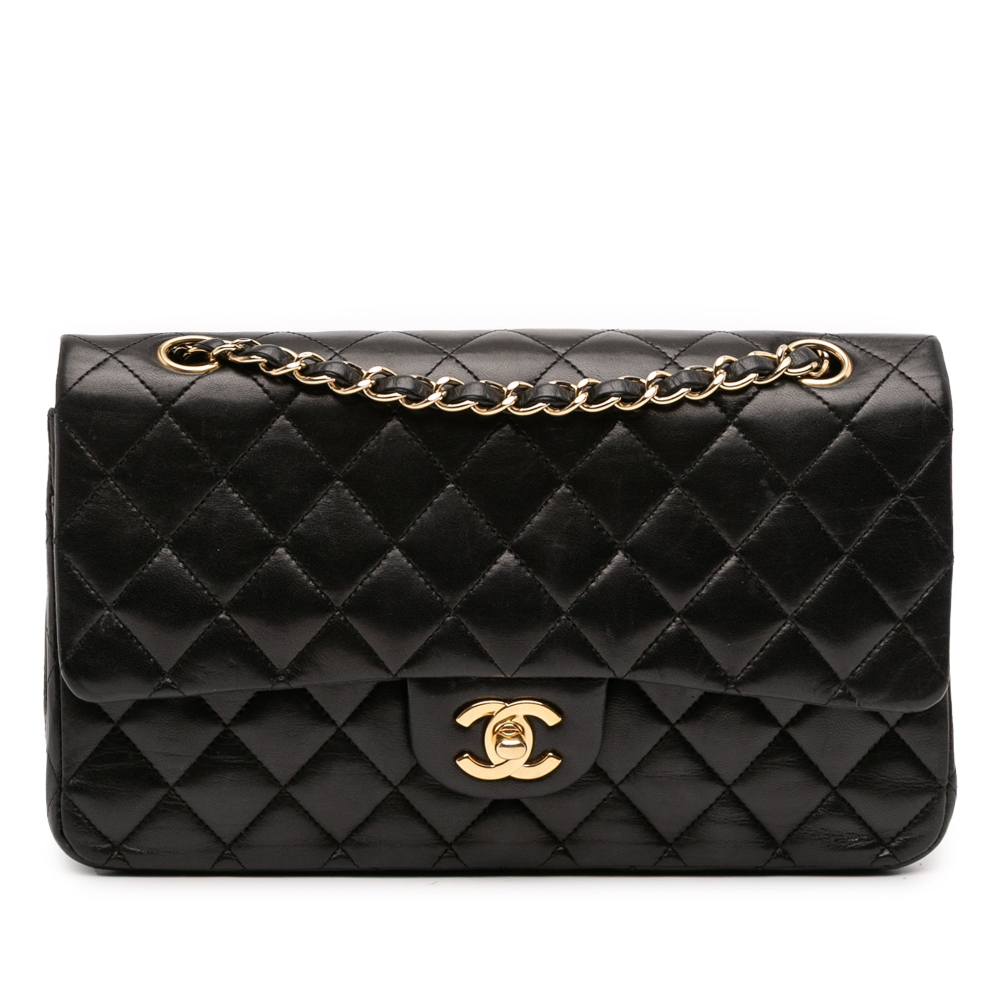 Chanel Classic Double Flap Medium Lambskin Leather Matelassè Shoulder Bag Black
