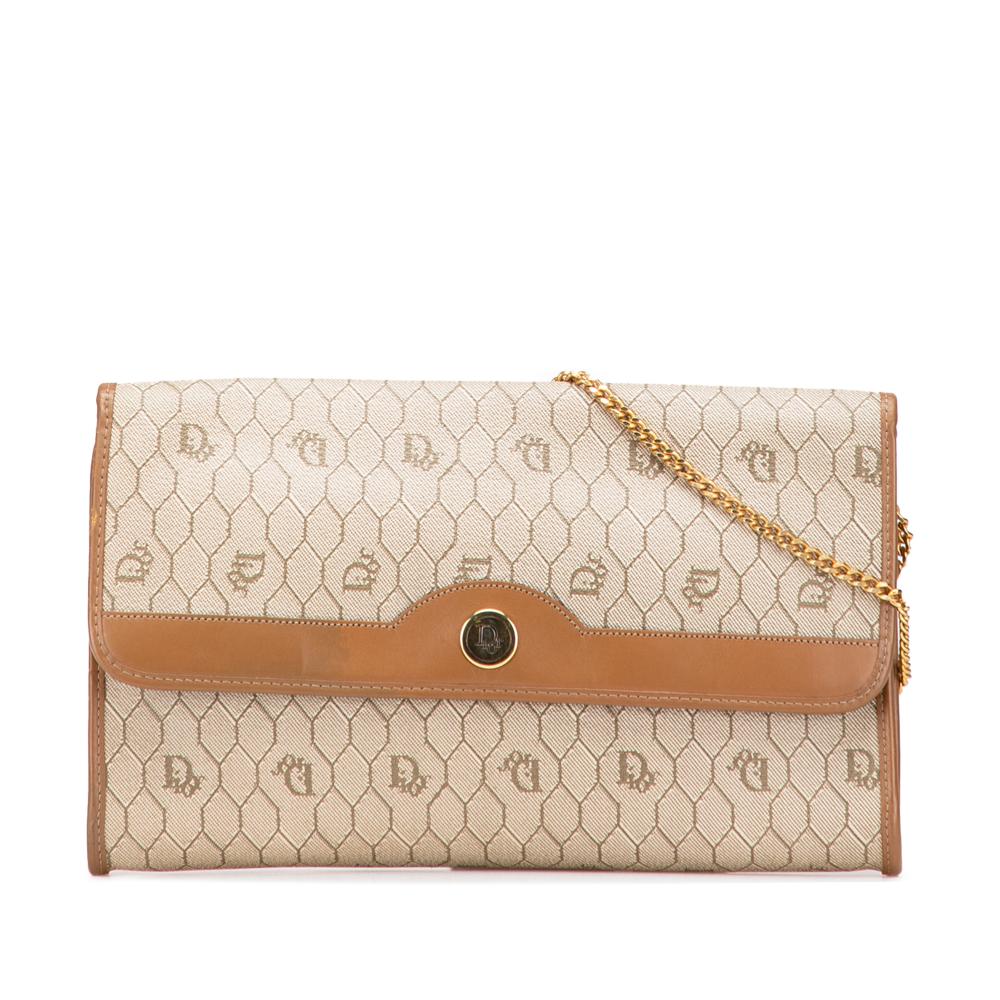 Christian Dior B Dior Brown Beige Canvas Fabric Honeycomb Chain Shoulder Bag France