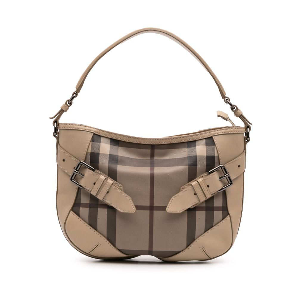 Burberry B Burberry Brown Light Brown Coated Canvas Fabric Smoke Check and Leather Satchel China