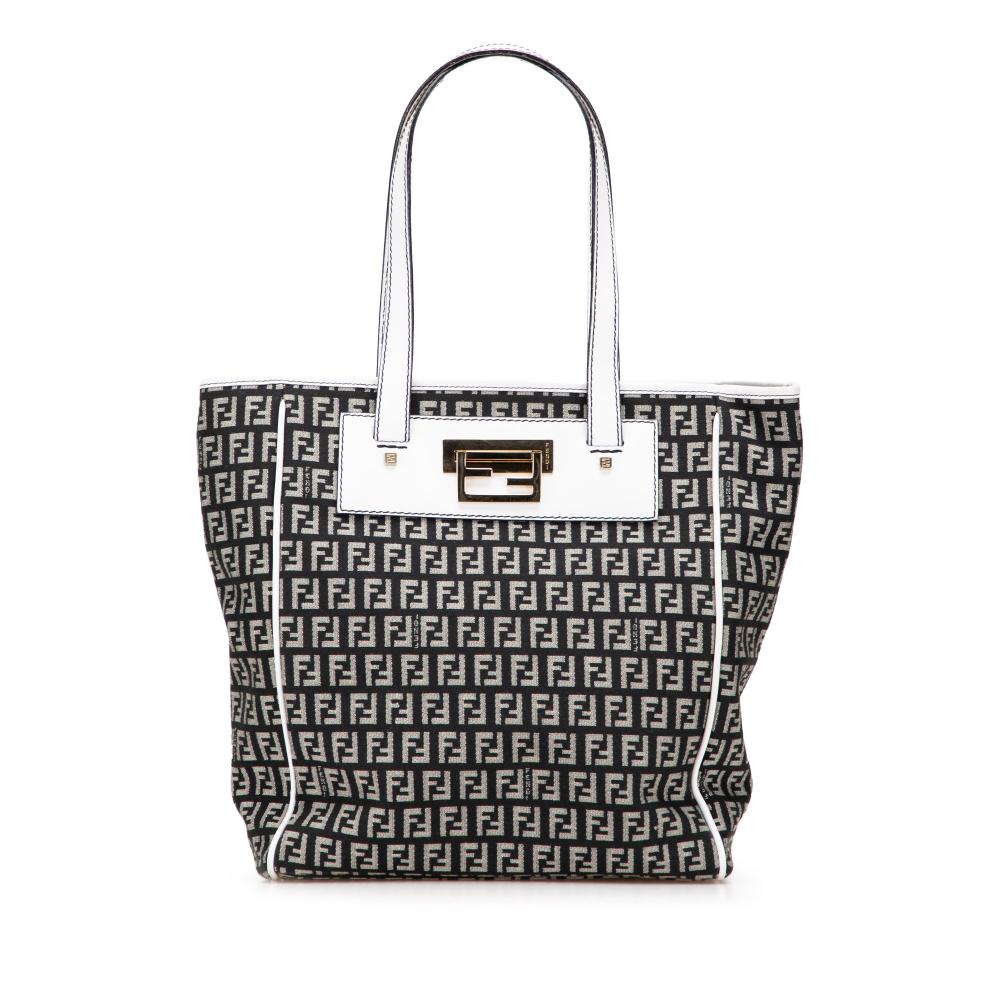 Fendi B Fendi Black with White Canvas Fabric Zucchino Tote Italy
