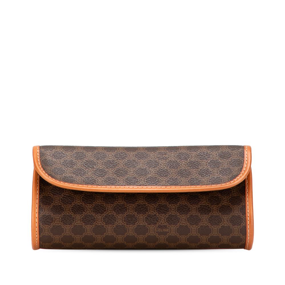 Celine B Celine Brown Coated Canvas Fabric Macadam Clutch Italy