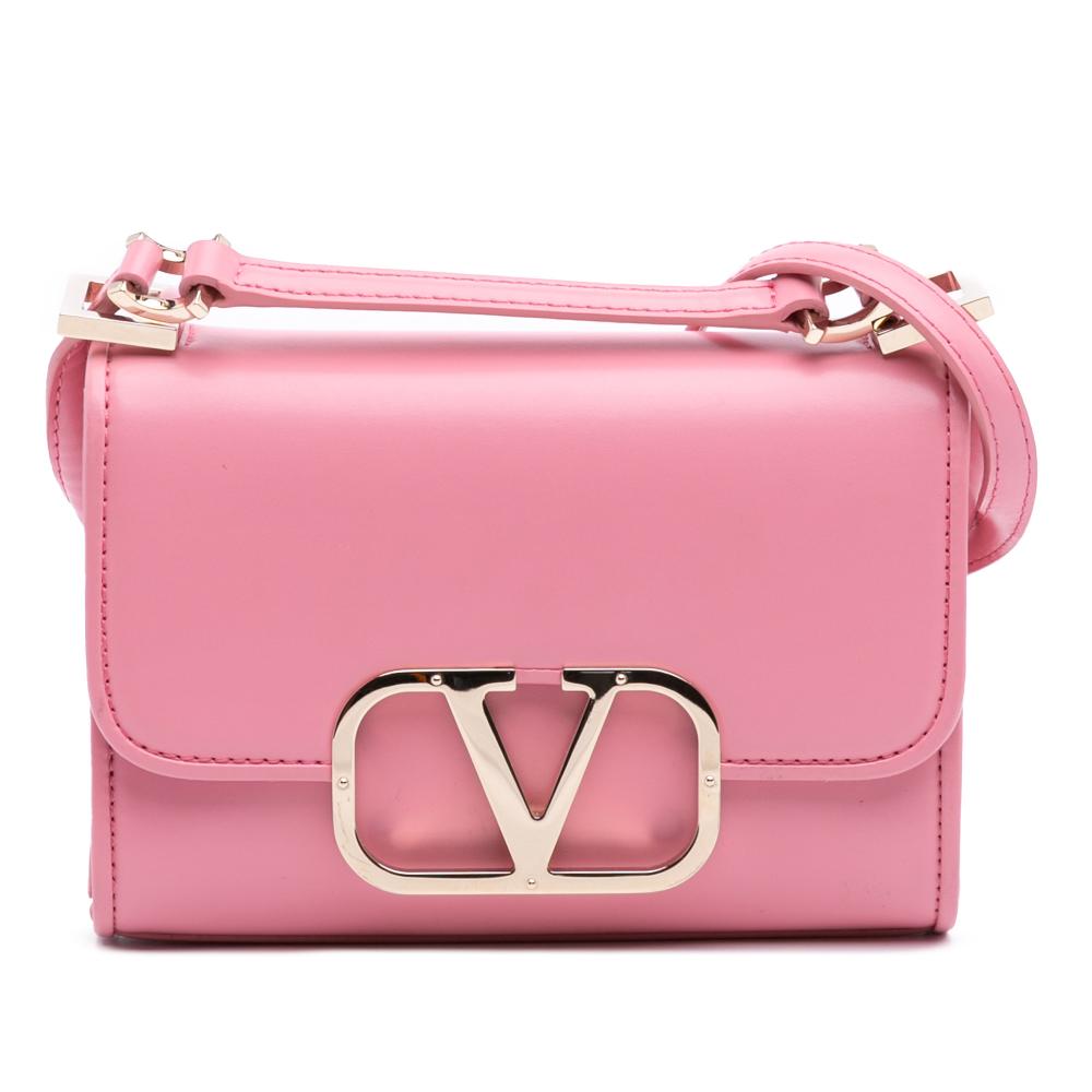 Valentino AB Valentino Pink Calf Leather Small VLogo Type Crossbody Italy