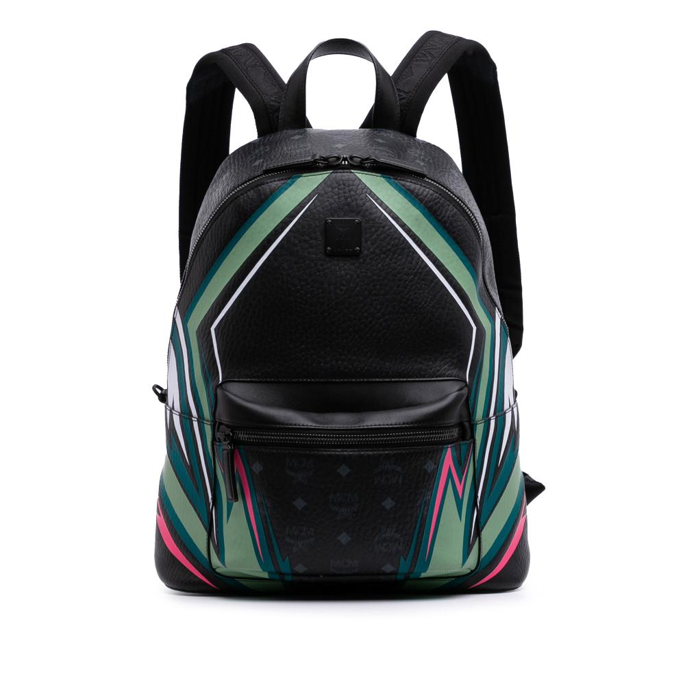 MCM B MCM Black Coated Canvas Fabric Medium Visetos Leather Stark MCmotor Backpack Korea, South