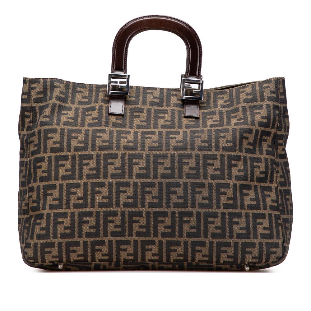 Fendi B Fendi Brown Canvas Fabric Large Zucca Twins Tote Italy