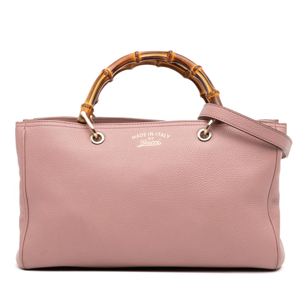 Gucci B Gucci Pink Calf Leather Medium skin Bamboo Shopper Satchel Italy