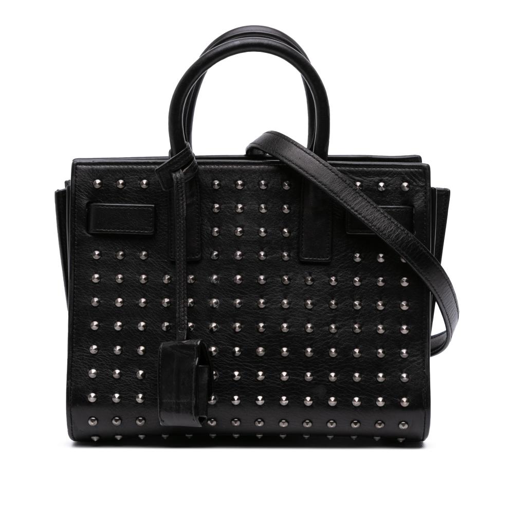 Saint Laurent B Saint Laurent Black Calf Leather Nano Studded Sac de Jour Satchel Italy