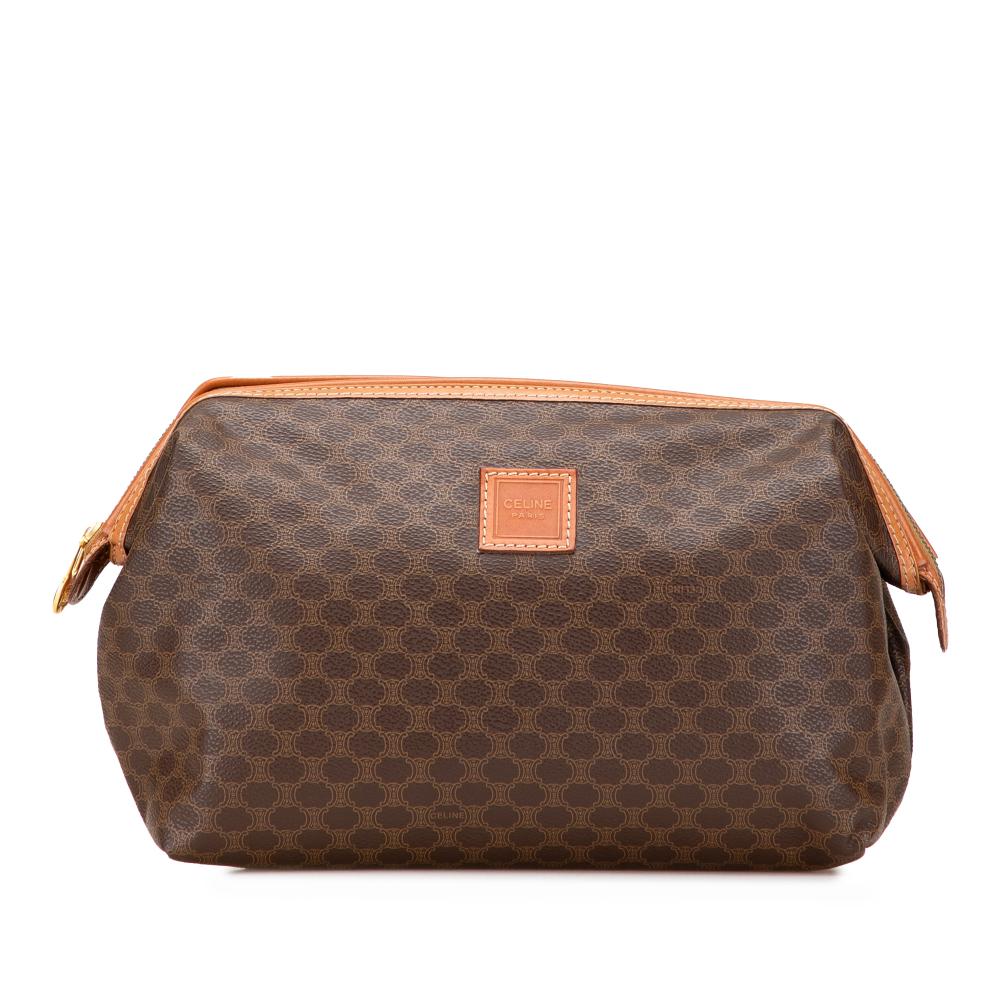 Celine B Celine Brown Coated Canvas Fabric Macadam Clutch Italy