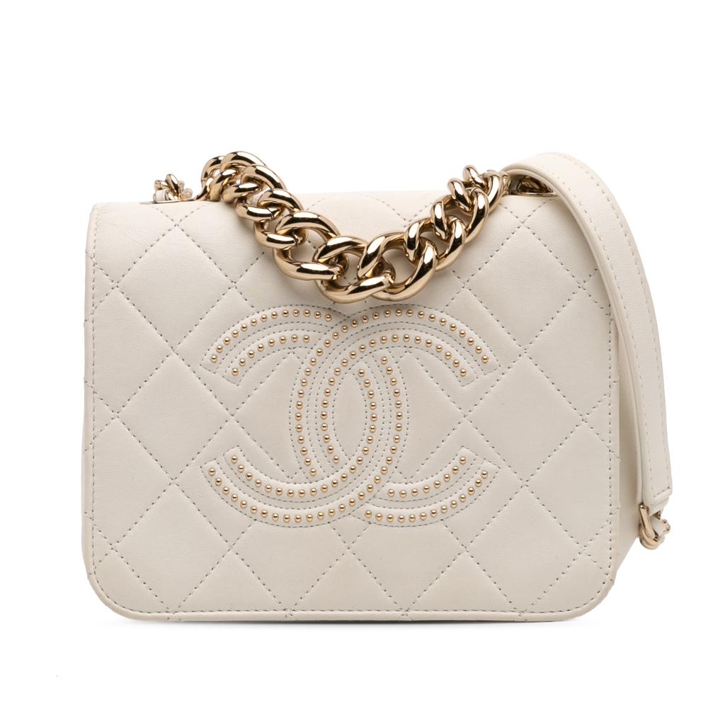 Chanel AB Chanel White Ivory Lambskin Leather Leather Quilted Lambskin Studded Beauty Begins Flap Italy