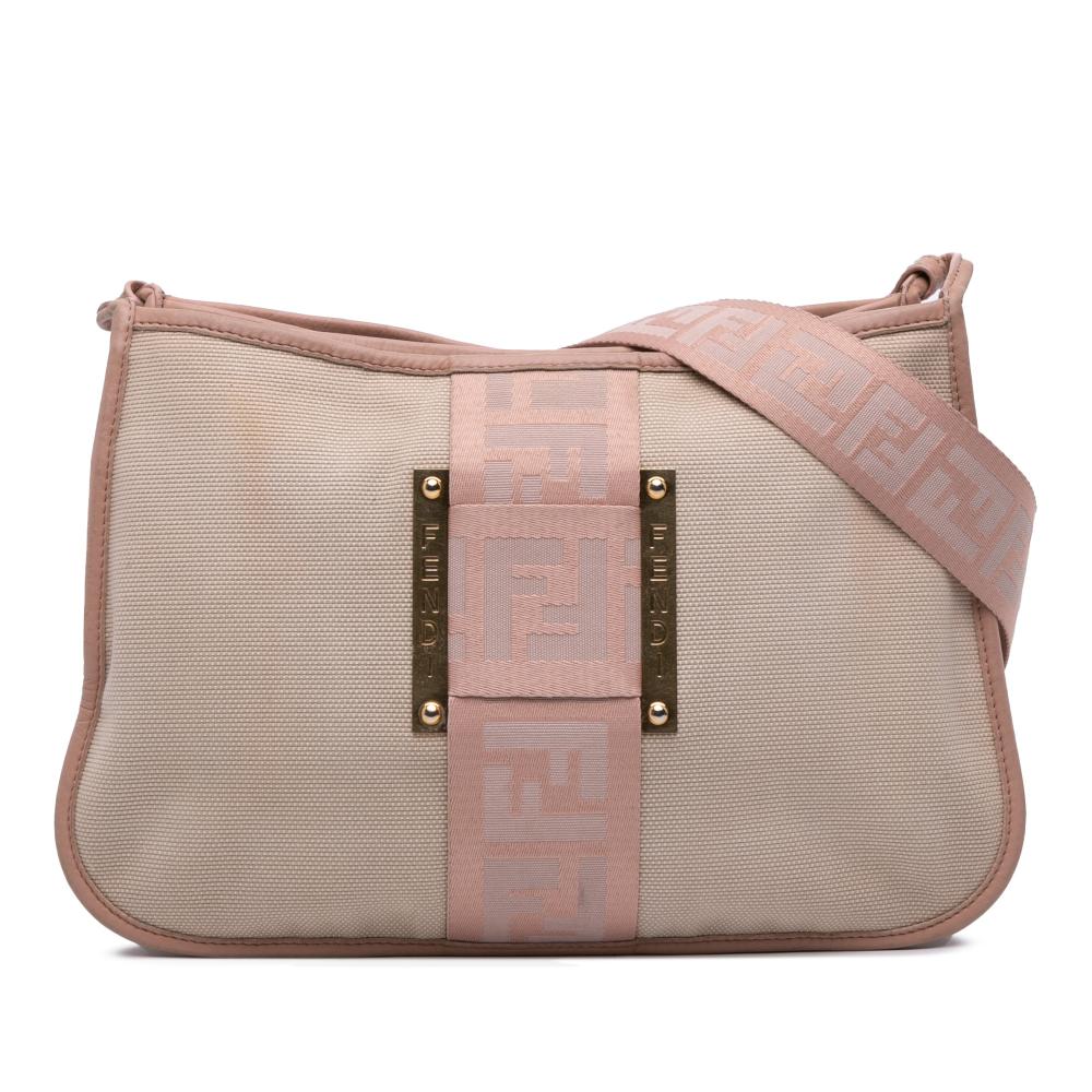 Fendi B Fendi Brown Nude with Pink Canvas Fabric Zucca Crossbody Italy