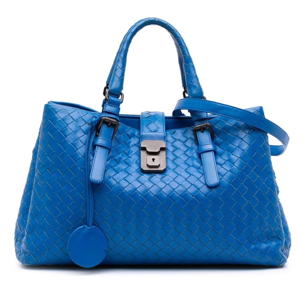Bottega Veneta B Bottega Veneta Blue Nappa Leather Leather Small Nappa Intrecciato Roma Satchel Italy
