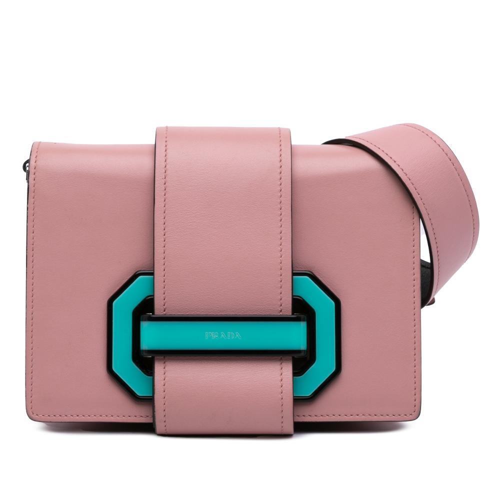 Prada B Prada Pink Calf Leather City Plex Ribbon Crossbody Italy