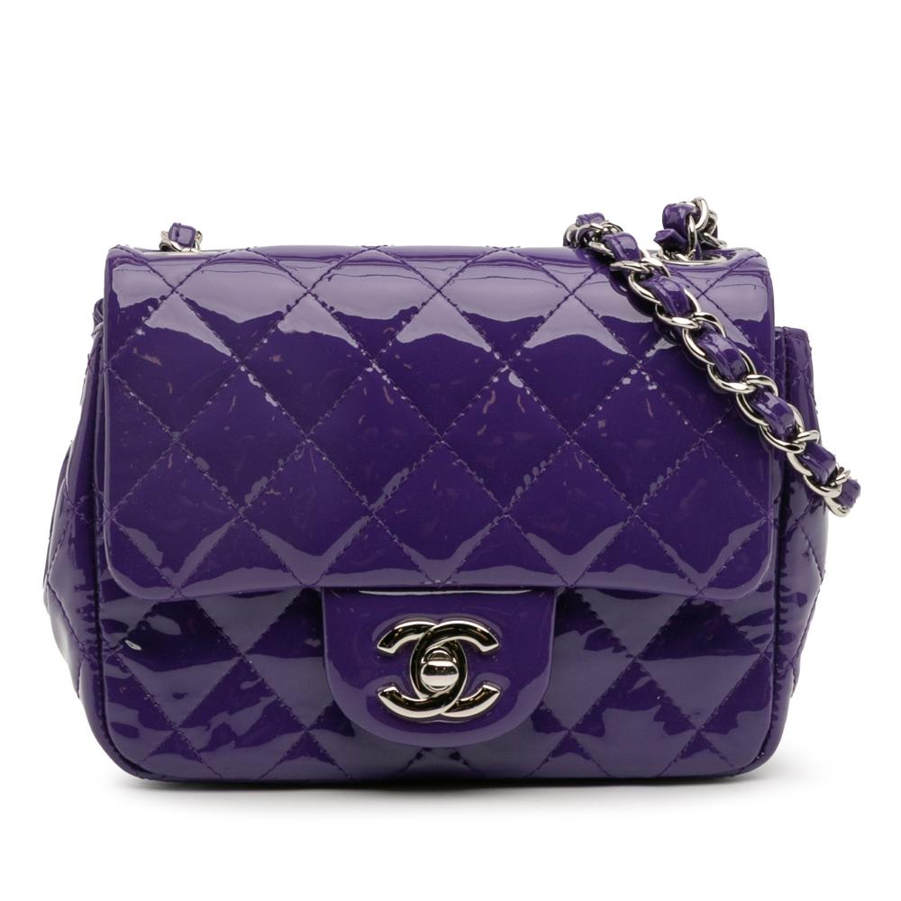 Chanel AB Chanel Purple Dark Purple Patent Leather Leather Mini Square Classic Patent Single Flap Italy