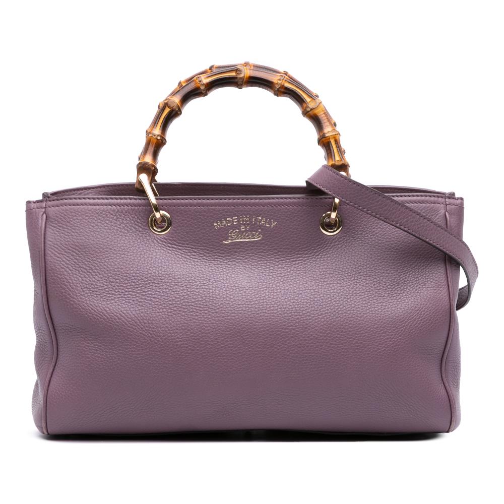 Gucci B Gucci Purple Calf Leather Medium skin Bamboo Shopper Satchel Italy