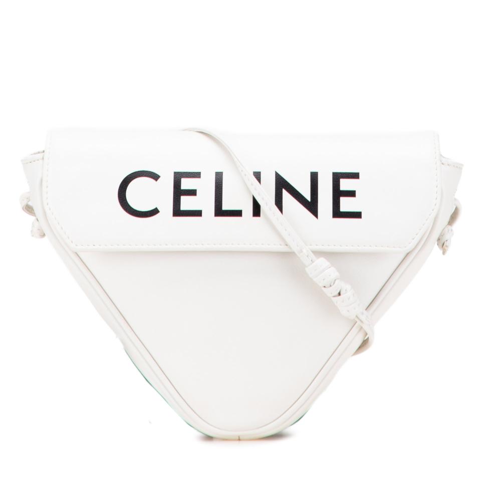 Celine B Celine White Calf Leather Smooth skin Logo Triangle Crossbody Italy