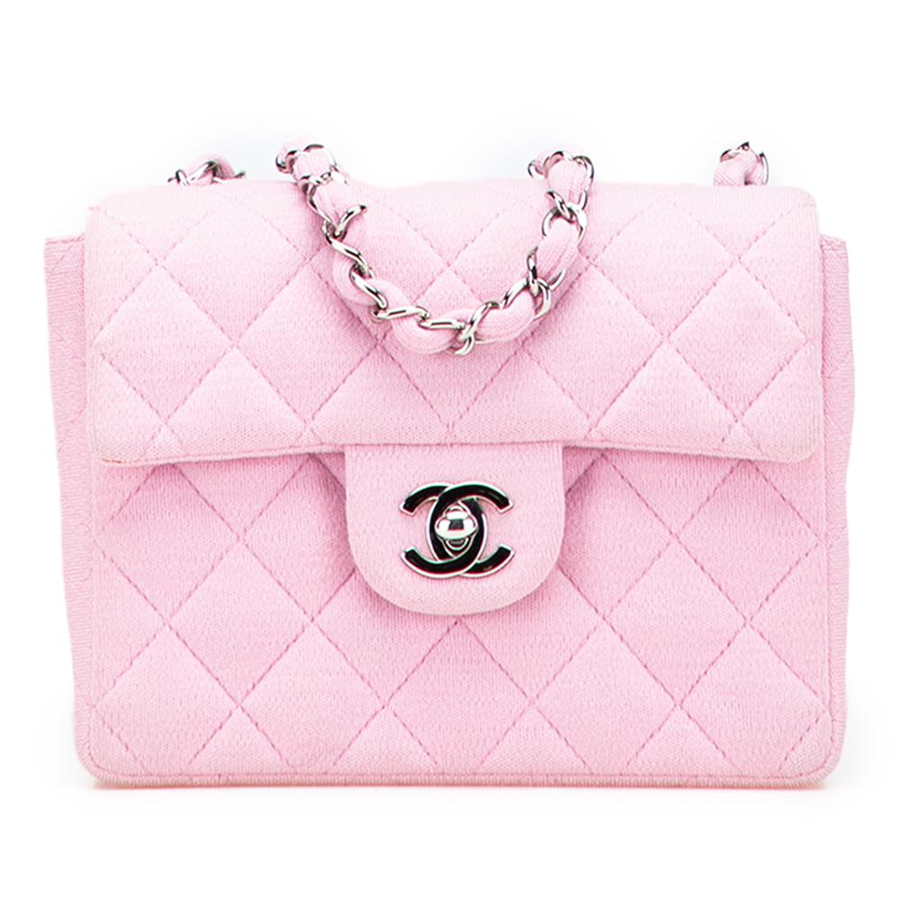 Chanel B Chanel Pink Cotton Fabric Mini Square Classic Jersey Single Flap France