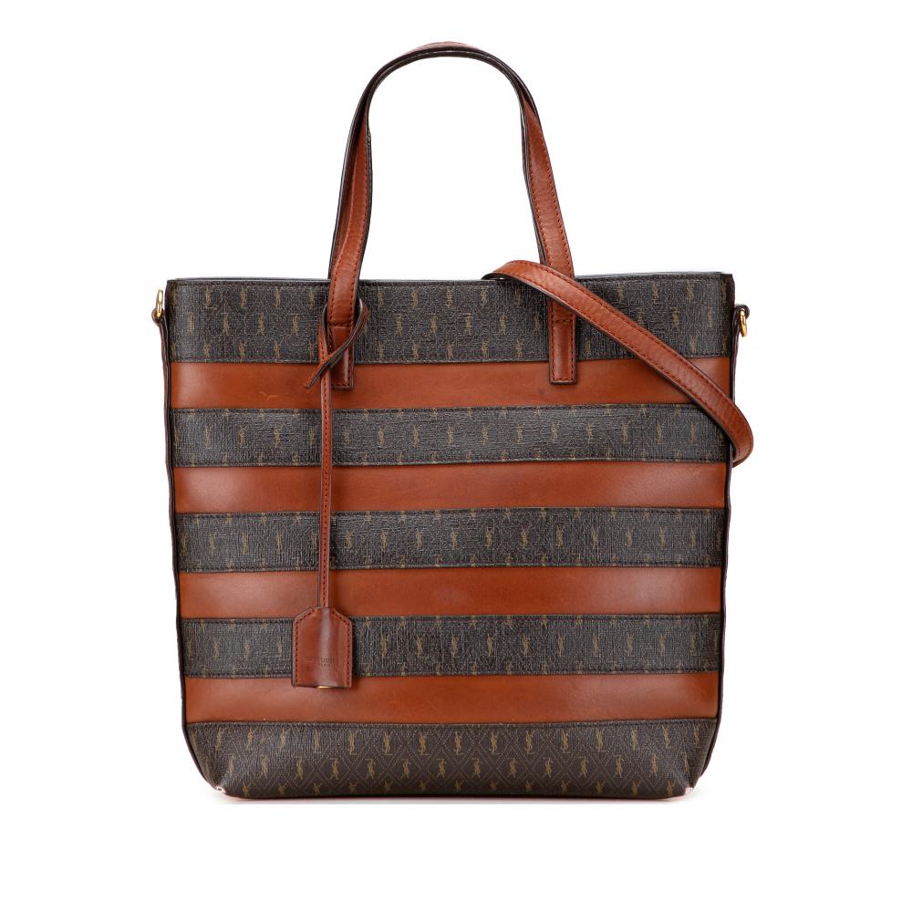 Saint Laurent B Saint Laurent Brown Dark Brown Coated Canvas Fabric Le Monogramme and Leather Shopper Tote Italy