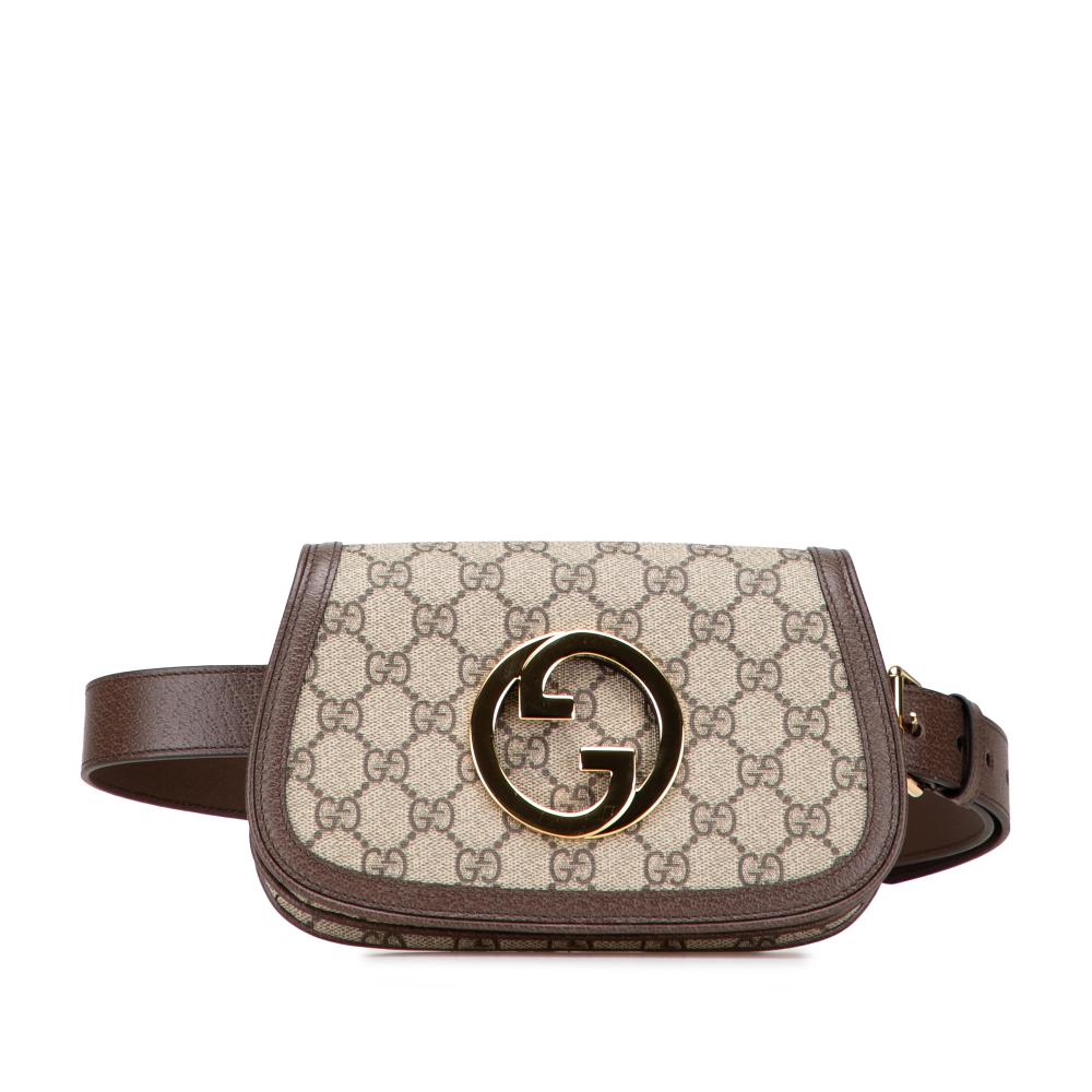 Gucci AB Gucci Brown Coated Canvas Fabric GG Supreme Blondie Belt Bag Italy