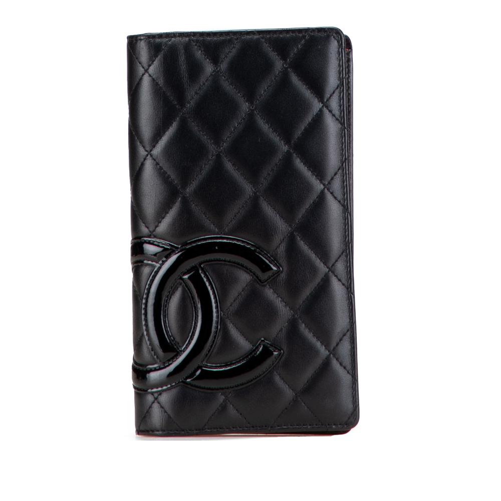 Chanel B Chanel Black Lambskin Leather Leather Quilted Lambskin Cambon Ligne Bifold Wallet Italy