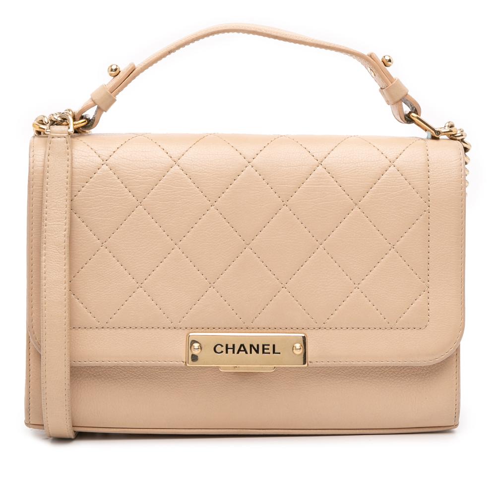 Chanel B Chanel Brown Beige Calf Leather Medium Quilted skin Label Click Flap Italy