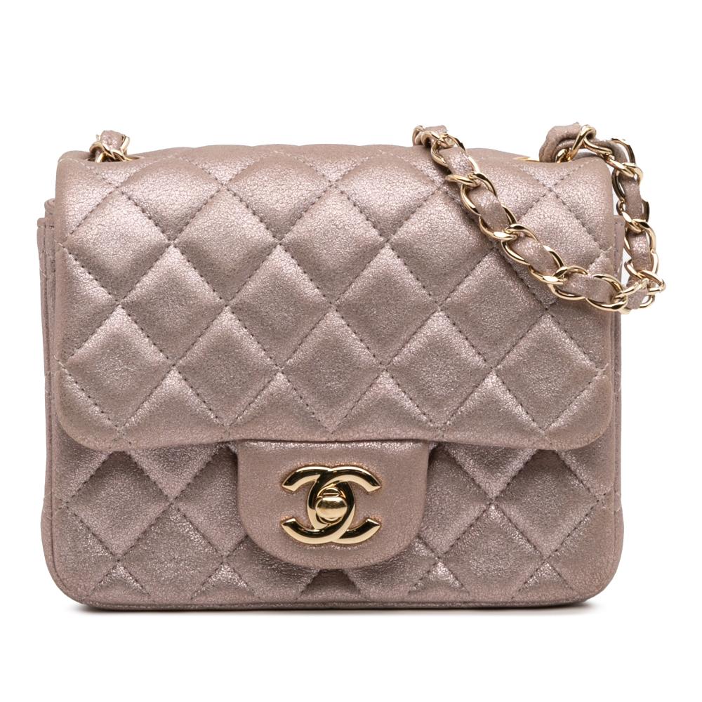 Chanel AB Chanel Pink Rose Gold Calf Leather Mini Square Classic Iridescent skin Single Flap Italy