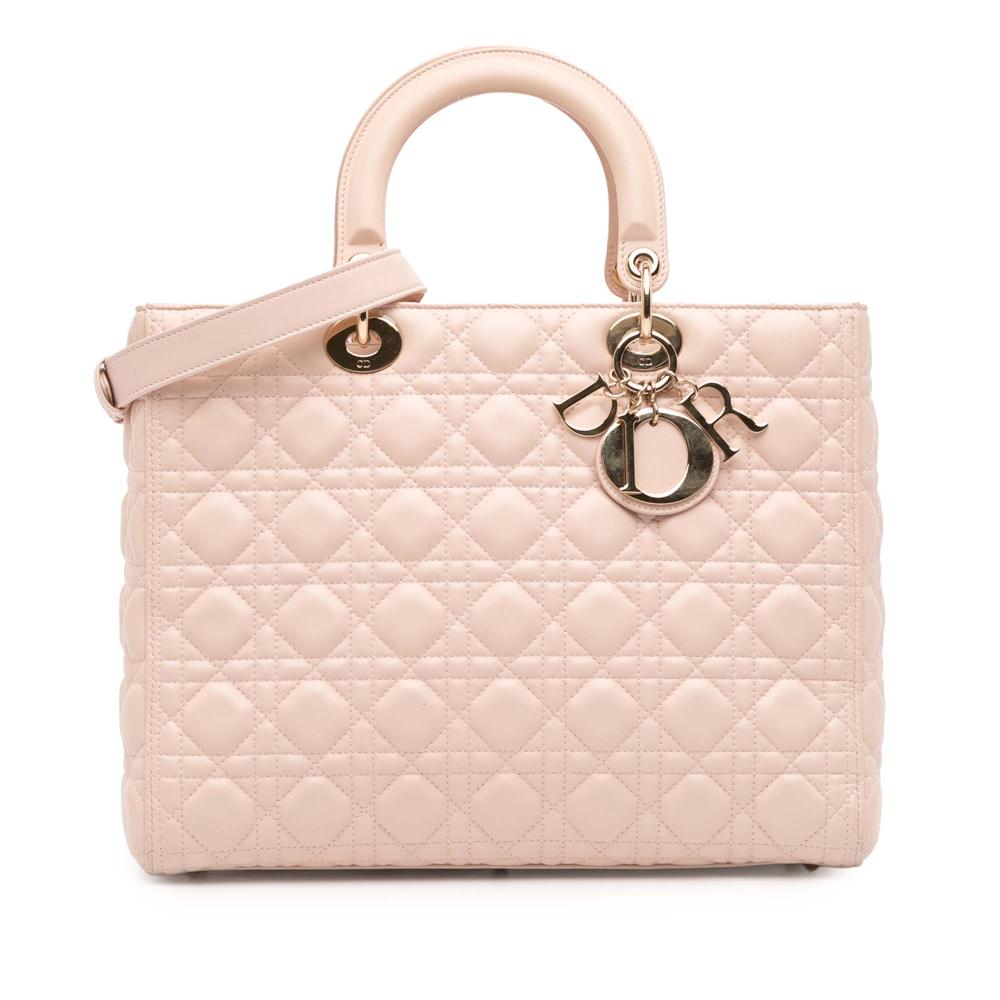 Christian Dior B Dior Pink Light Pink Lambskin Leather Leather Large Lambskin Cannage Lady Dior Italy